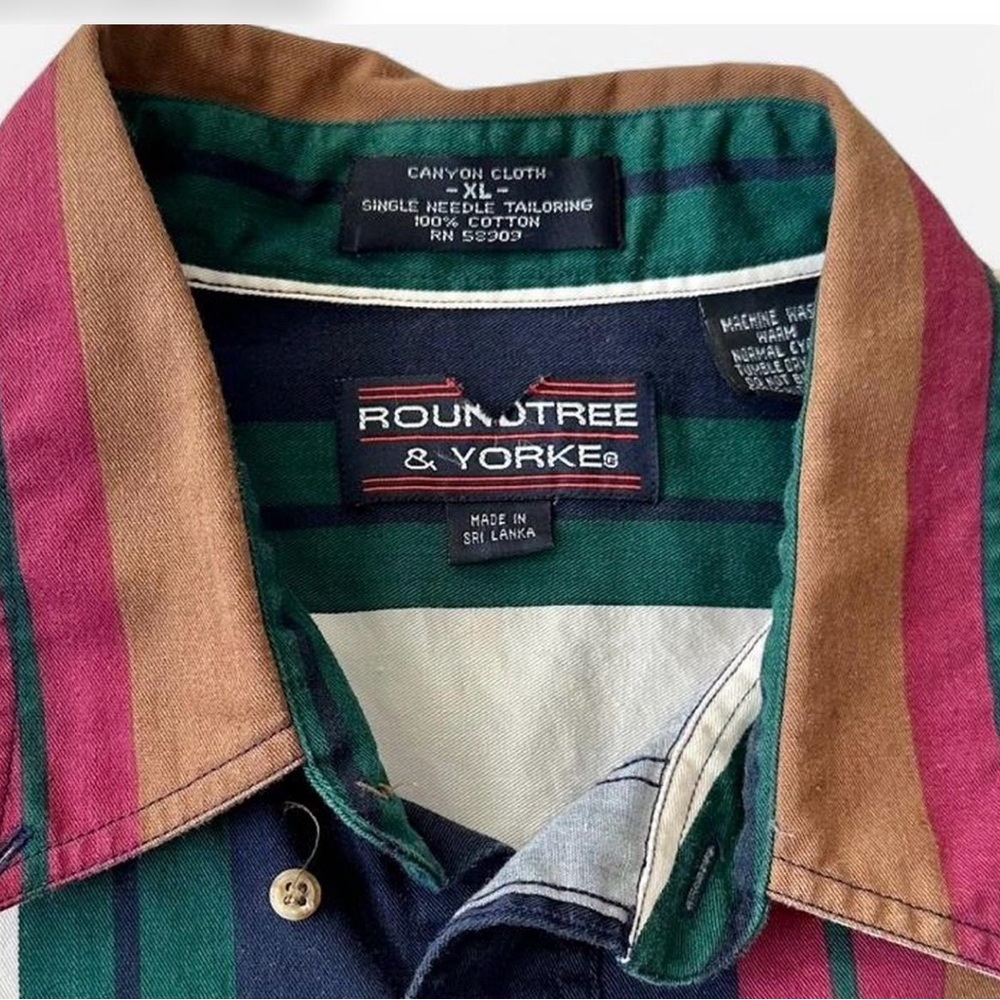Vintage Roundtree & Yorke Short-Sleeve Striped Button-Down Shirt 90s Colorblock - Picture 3 of 6